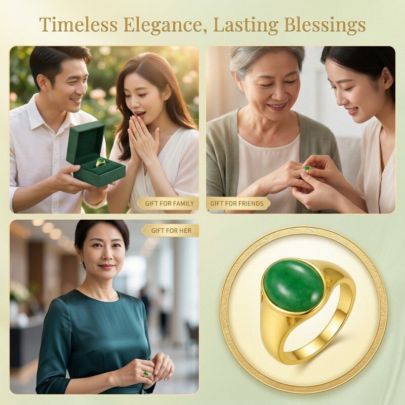 18K Gold Round Cut Jade Ring-4