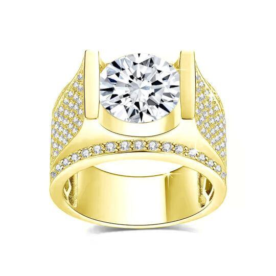 Anillo de compromiso personalizado con diamante creado en laboratorio de corte redondo en oro de 14 quilates, color D, pureza VVS-VS, 3EX