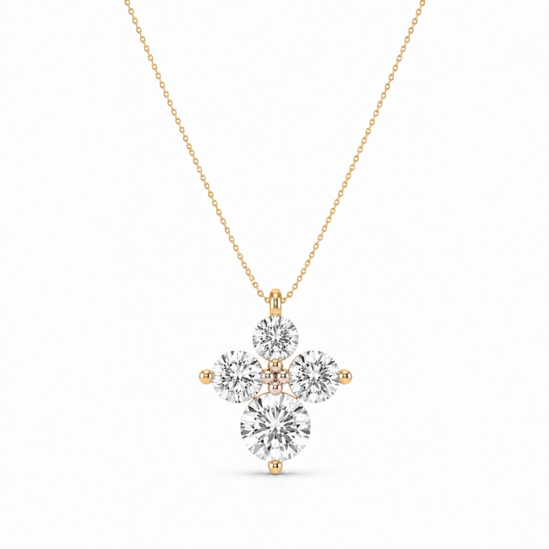 Collares con cruz de oro de 14 quilates con diamantes cultivados en laboratorio de talla redonda-1