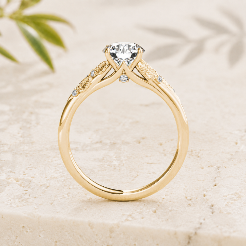 Bague de fiançailles personnalisée en or 14 carats avec diamant rond de laboratoire, inspirée par la nature-3