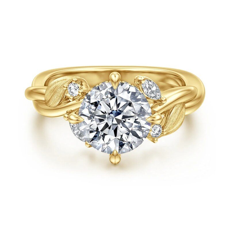 10K Gold Round Cut Lab-Grown Diamond Custom Nature Inspired Engagement Ring-19