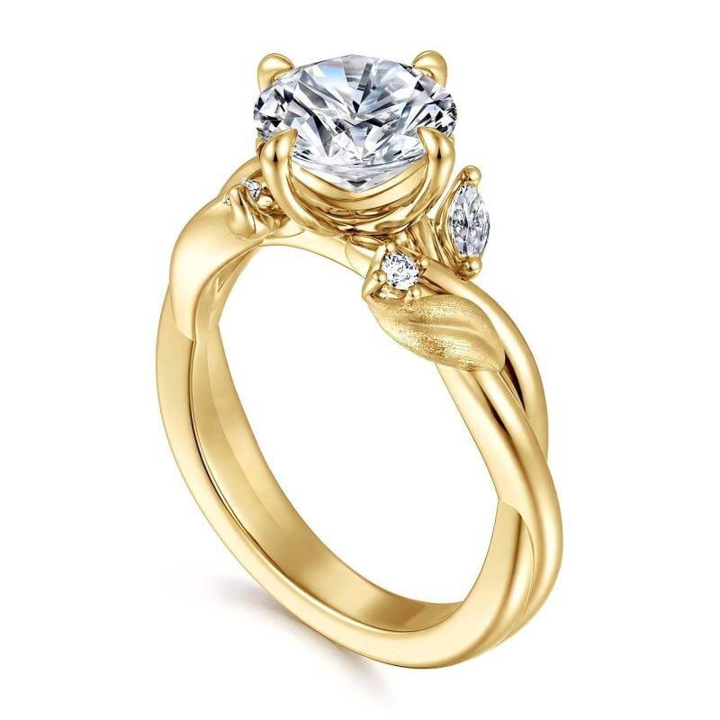 10K Gold Round Cut Lab-Grown Diamond Custom Nature Inspired Engagement Ring-4