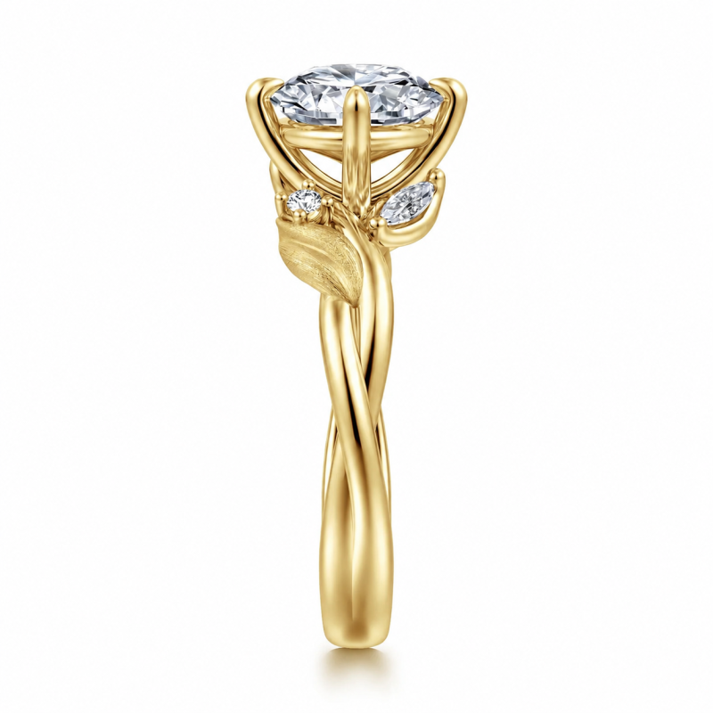 10K Gold Round Cut Lab-Grown Diamond Custom Nature Inspired Engagement Ring-5