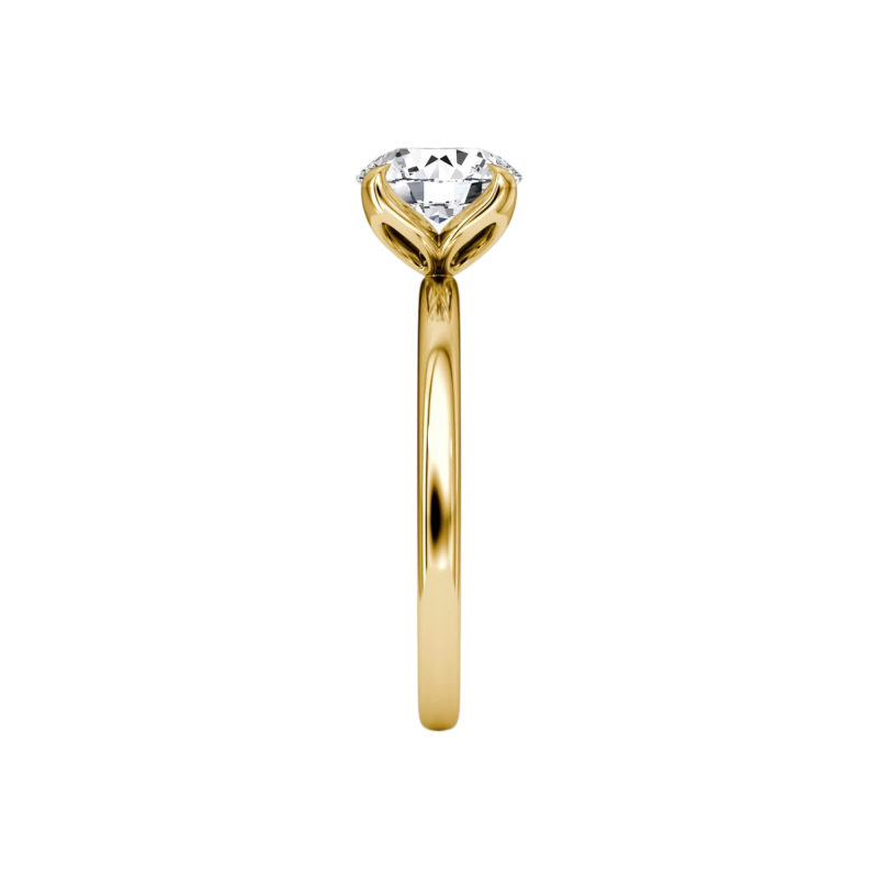 Bague de fiançailles solitaire personnalisée en or 14 carats avec diamant rond de laboratoire, motif floral inspiré de la nature-3