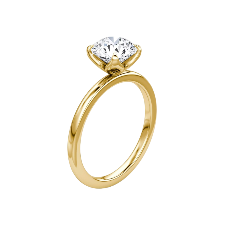 Bague de fiançailles solitaire personnalisée en or 14 carats avec diamant rond de laboratoire, motif floral inspiré de la nature-4