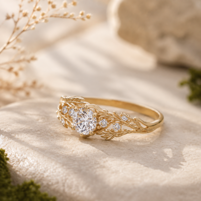 Anillo de compromiso personalizado de inspiración vintage con diamante cultivado en laboratorio, talla redonda, oro de 18 quilates.-4