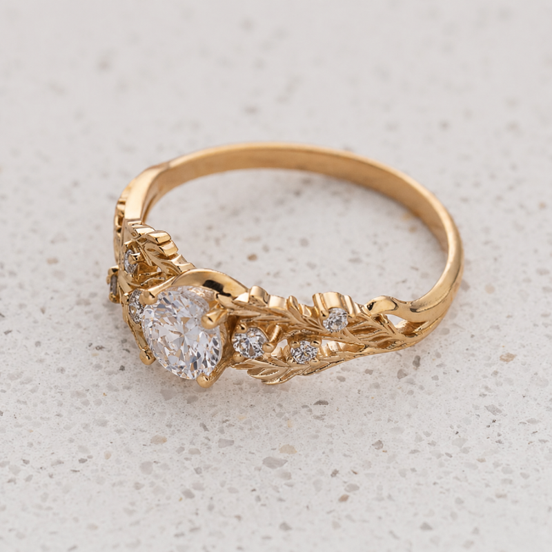 Anillo de compromiso personalizado de inspiración vintage con diamante cultivado en laboratorio, talla redonda, oro de 18 quilates.-5