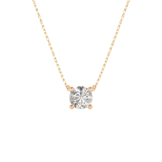 Collares de oro de 14 quilates con diamantes cultivados en laboratorio de talla redonda y engaste de cuatro puntas.