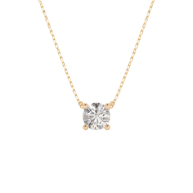 Halskette aus 14-karätigem Gold mit rundem, im Labor gezüchtetem Diamanten in Vier-Krappen-Fassung-1