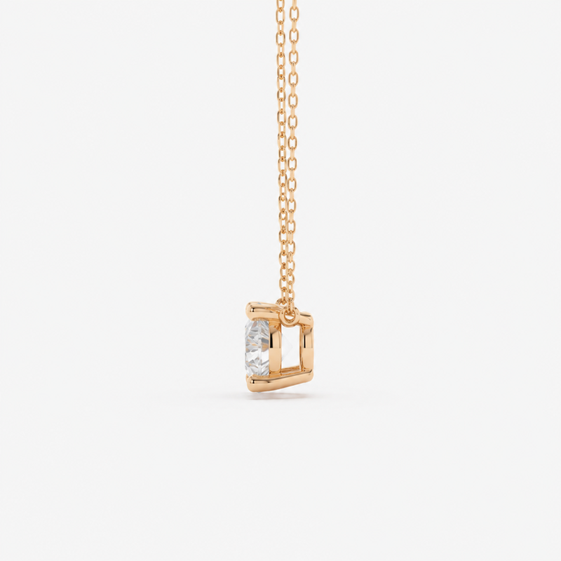 Halskette aus 14-karätigem Gold mit rundem, im Labor gezüchtetem Diamanten in Vier-Krappen-Fassung-3