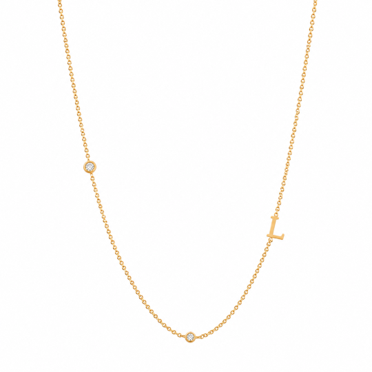 Colliers personnalisés avec initiale en or 14 carats et diamant rond de laboratoire