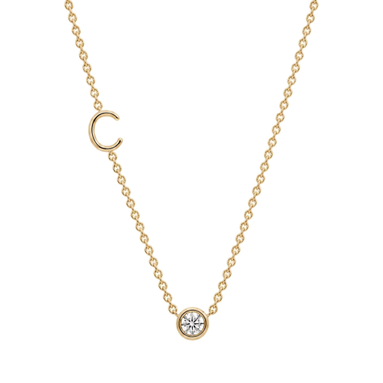 Colliers personnalisés avec initiale en or 14 carats et diamant rond de laboratoire
