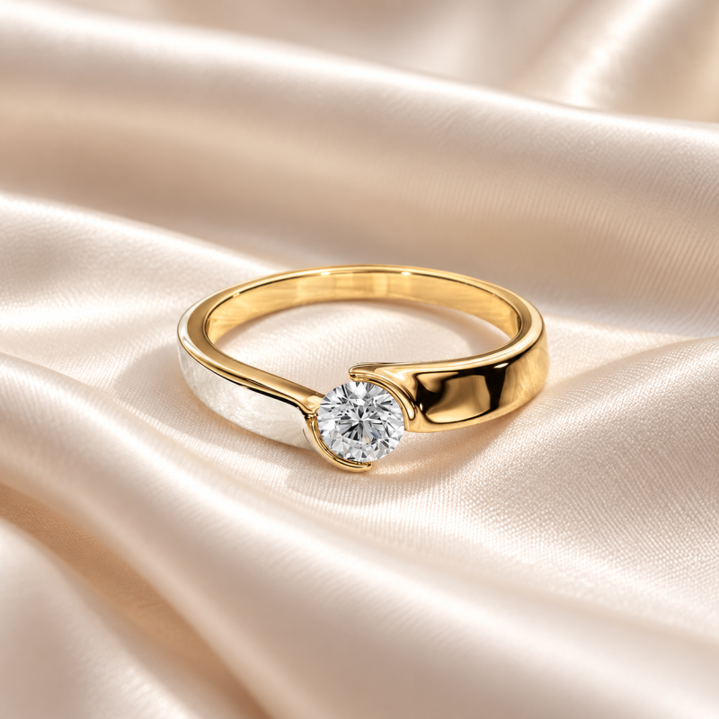 Anillo de compromiso solitario de oro de 10 quilates con diamante cultivado en laboratorio de talla redonda y engaste a tensión.-3