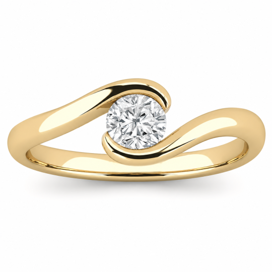 Verlovingsring voor dames, 14 karaats gouden, ronde, laboratoriumgekweekte diamanten, met spanningszetting en gebogen band.