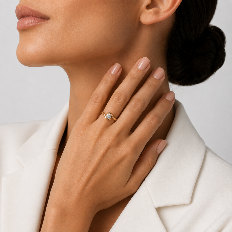 Anillo de compromiso personalizado de oro rosa de 10 quilates con diamante cultivado en laboratorio de talla redonda, claridad VS1, 3EX.-2
