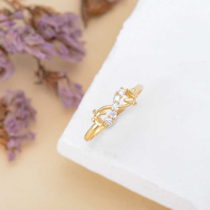 10K Gold Round Cut Moissanite Bow & Infinity Symbol Sidestone Rings-4