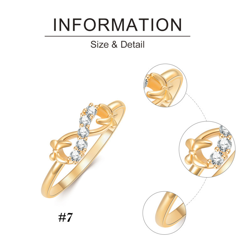 10K Gold Round Cut Moissanite Bow & Infinity Symbol Sidestone Rings-5