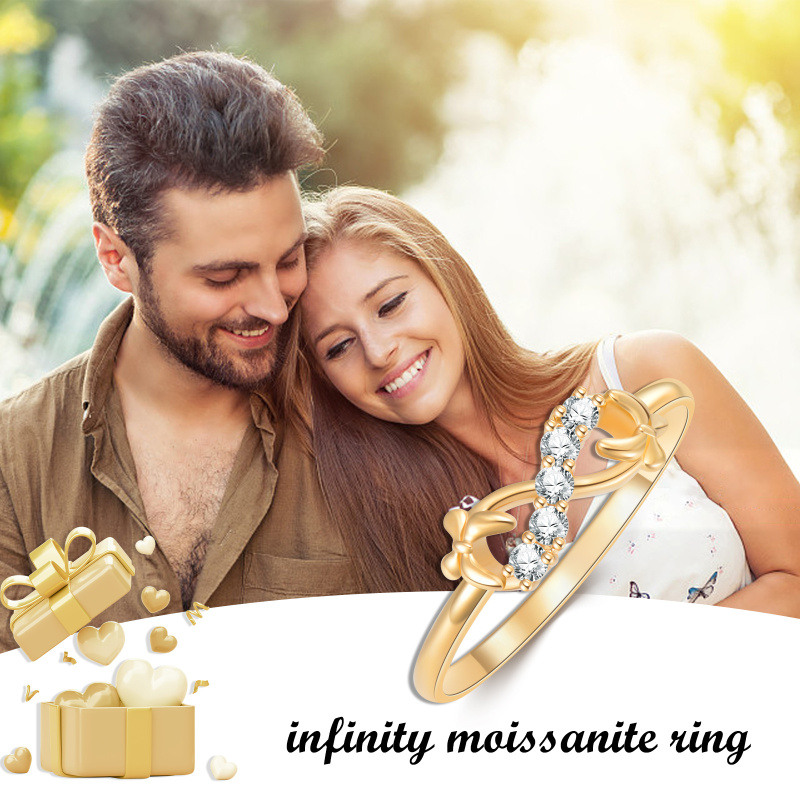 10K Gold Round Cut Moissanite Bow & Infinity Symbol Sidestone Rings-6
