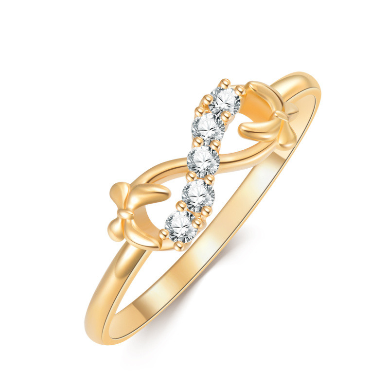 10K Gold Round Cut Moissanite Bow & Infinity Symbol Rings-2