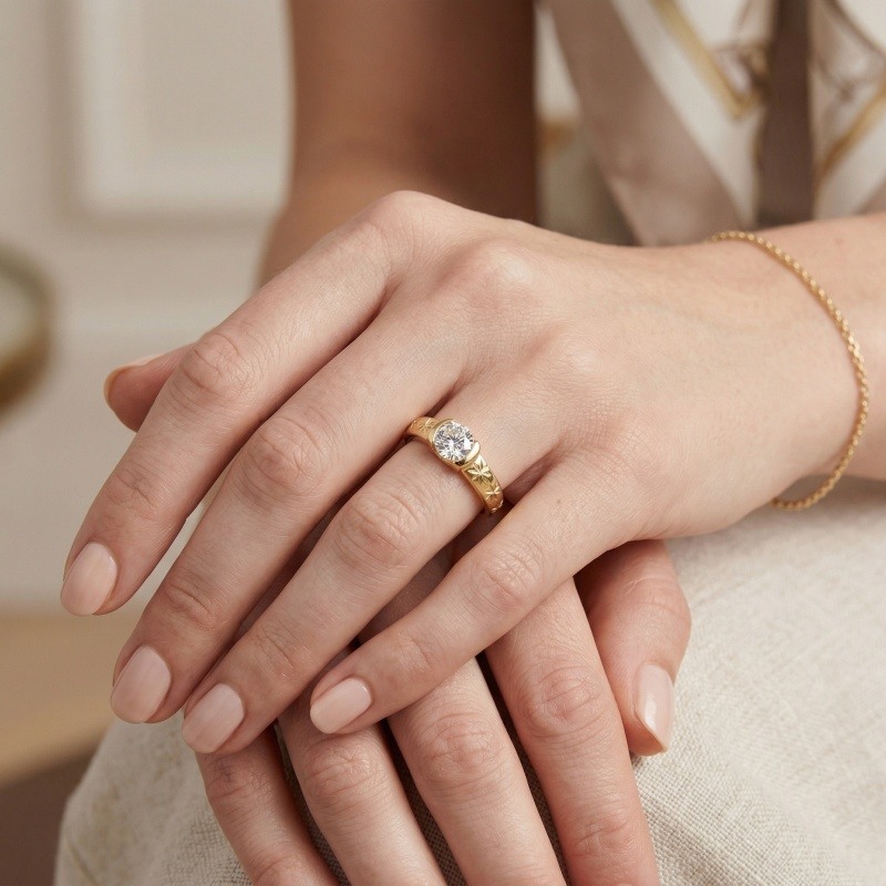 14K Gold Round Cut Moissanite Engagement Ring-2