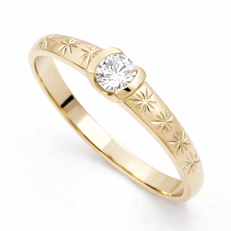 14K Gold Round Cut Moissanite Engagement Ring-3