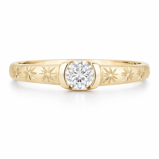 Bague de fiançailles en or 14K avec pierre Moissanite ronde