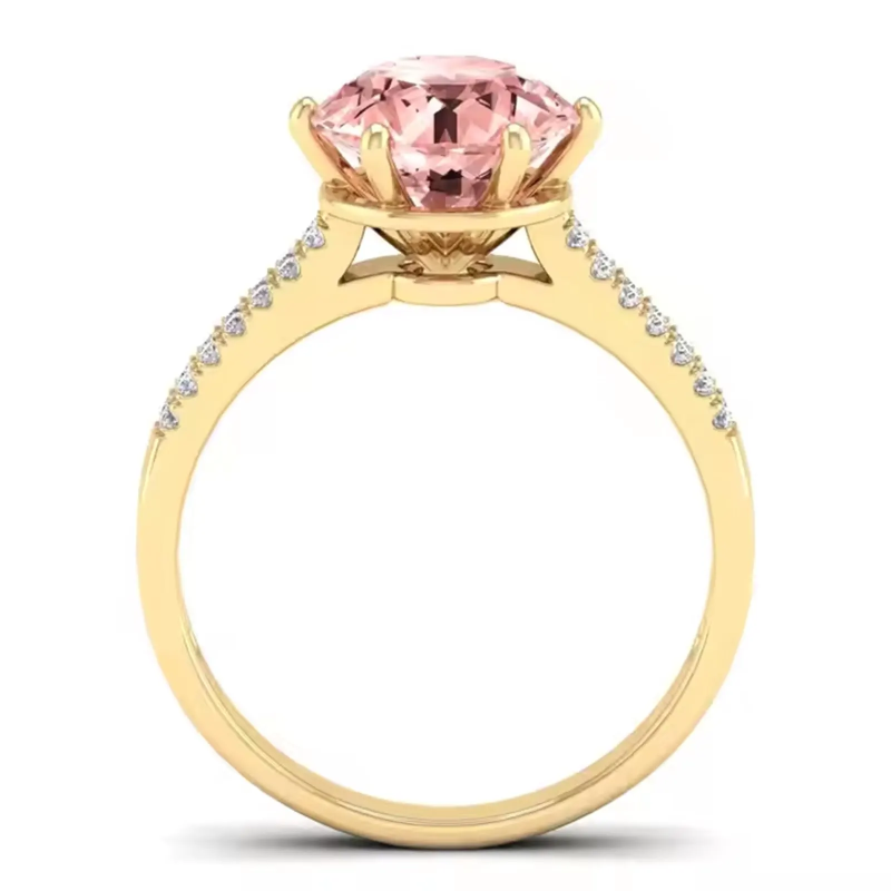 14K Gold Round Cut Moissanite & Morganite Engagement Ring for Women-3