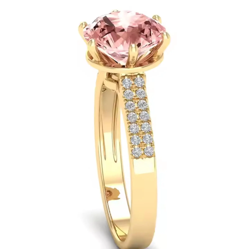 14K Gold Round Cut Moissanite & Morganite Engagement Ring for Women-4