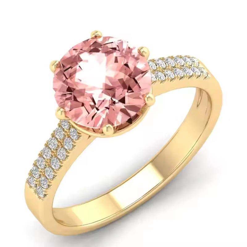 14K Gold Round Cut Moissanite & Morganite Engagement Ring for Women-5