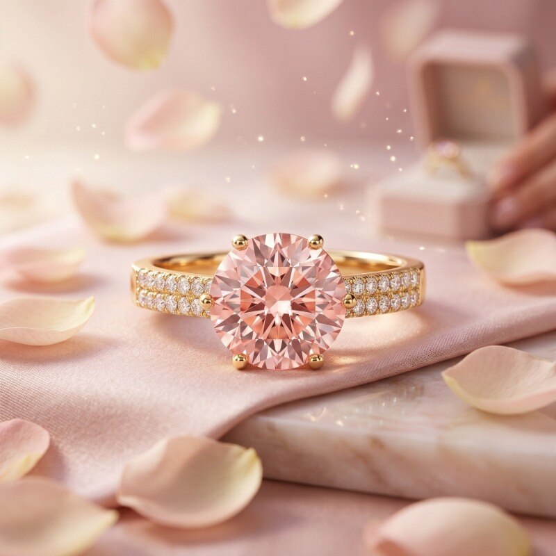 14K Gold Round Cut Moissanite & Morganite Engagement Ring for Women-6