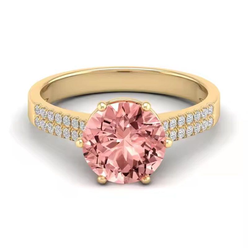 Anillo de compromiso para mujer de oro de 14 quilates con diamante de moissanita y morganita de corte redondo-1