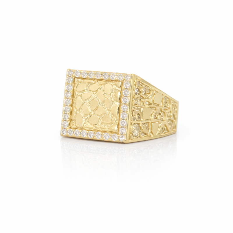 Anillo de compromiso para hombre con pepita de moissanita de corte redondo en oro de 14 quilates-3