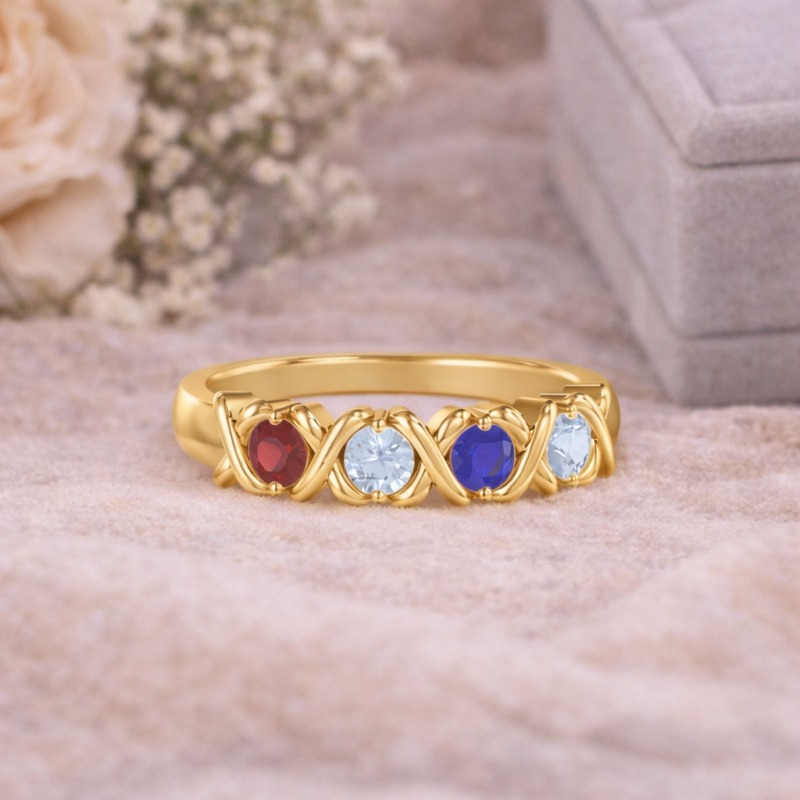 14K Gold Round Cut Personalized Birthstone Ring-3