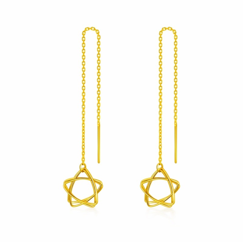 14K Gold Star Drop Earrings-1