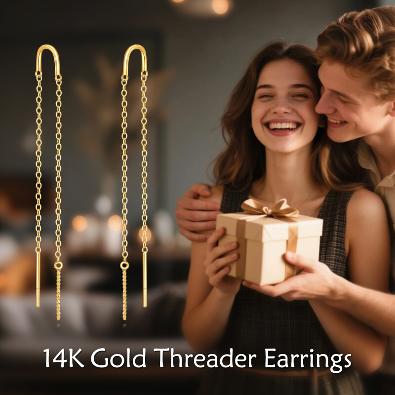 14K Gold Threader Drop Earrings-5
