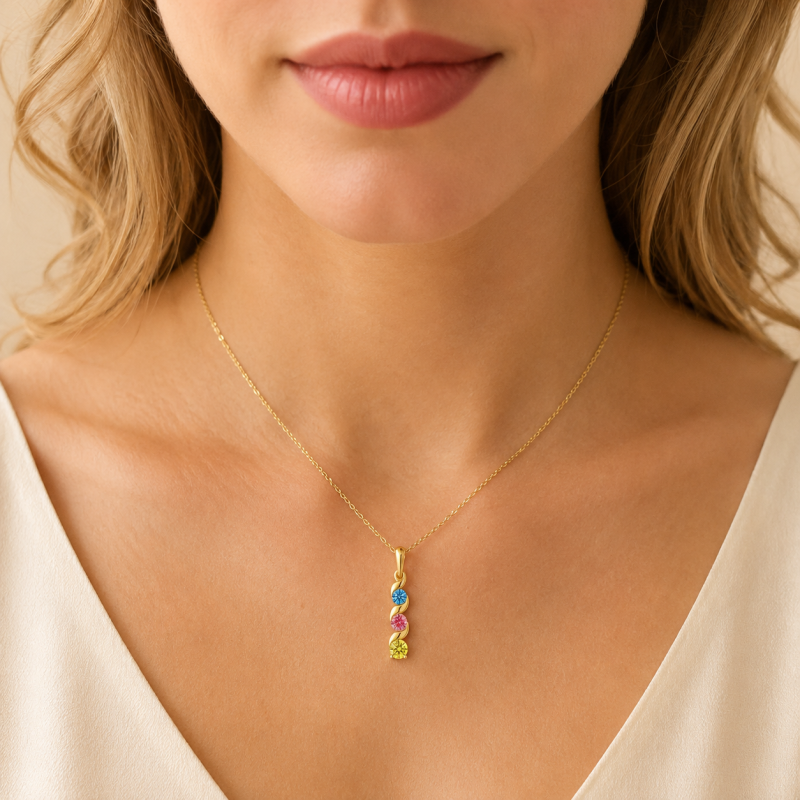 Collar de oro de 14 quilates con diamantes redondos tricolores cultivados en laboratorio.-2