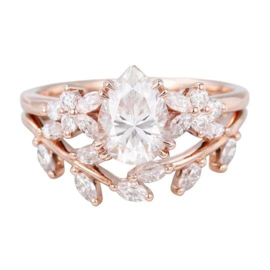 14K Oro Rosa Conjunto Nupcial de Moissanita con Corte en Pera de 1 a 6 CT