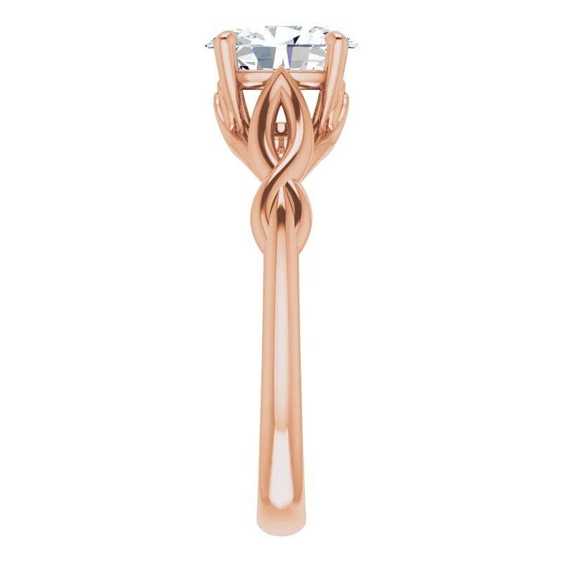 Bague de fiançailles personnalisée en or rose 10 carats avec diamant ovale de laboratoire, inspirée par la nature.-4