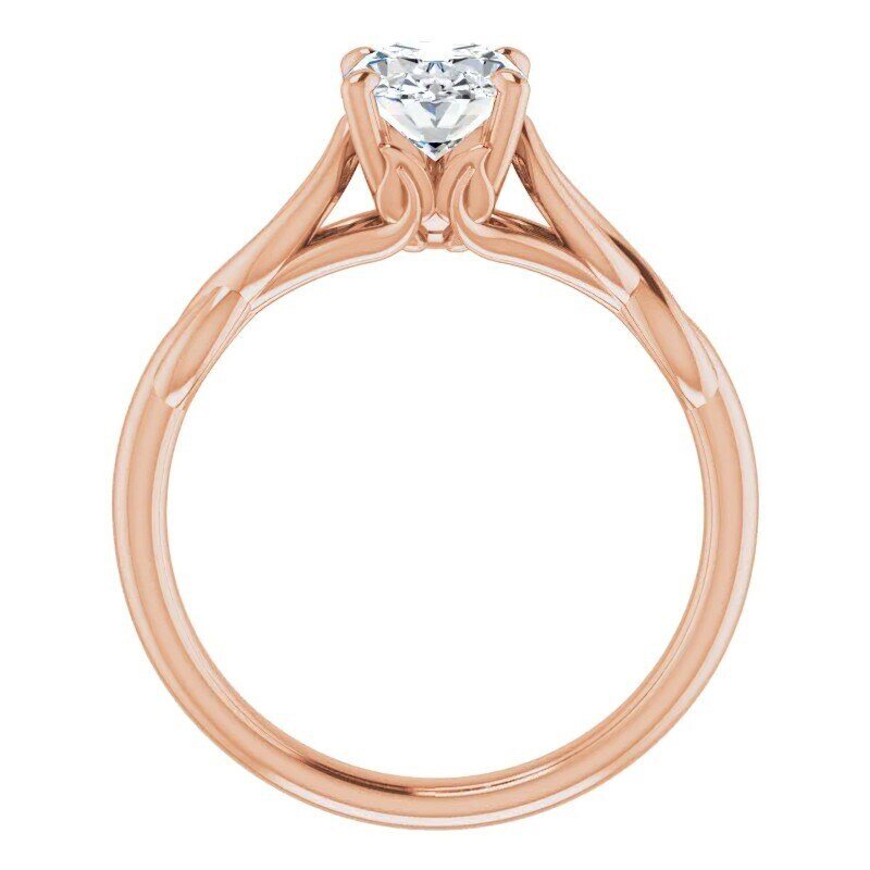 Bague de fiançailles personnalisée en or rose 10 carats avec diamant ovale de laboratoire, inspirée par la nature.-5