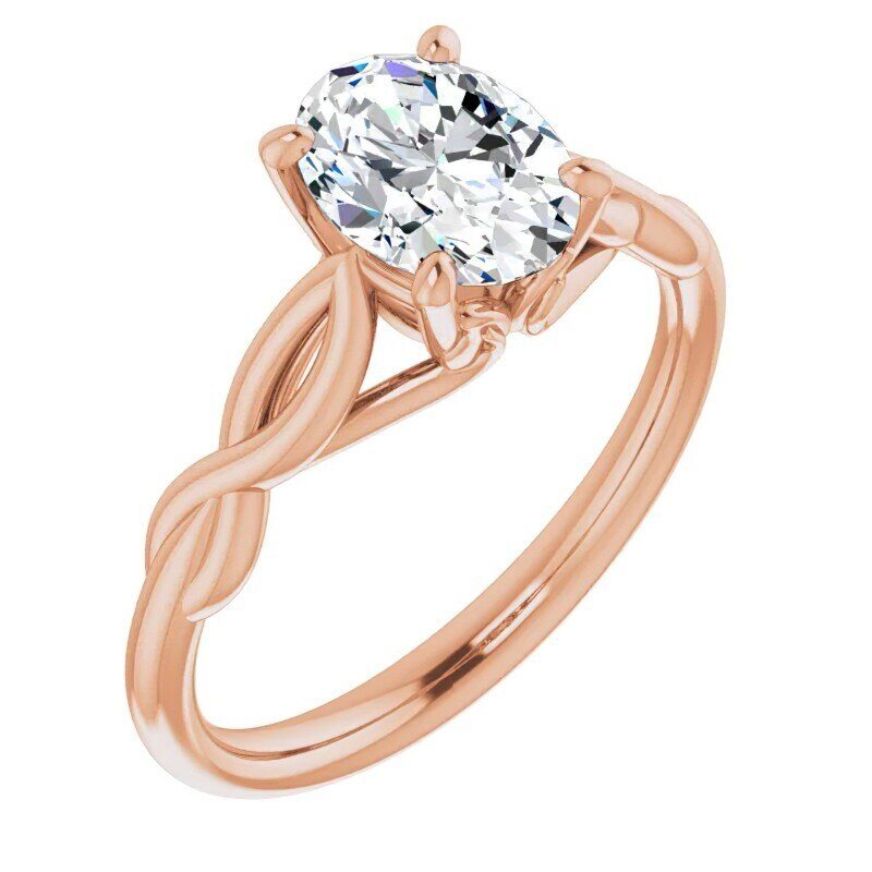 Bague de fiançailles personnalisée en or rose 10 carats avec diamant ovale de laboratoire, inspirée par la nature.-6