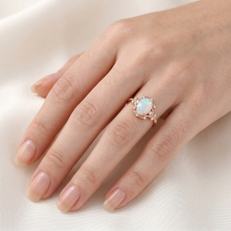 18K Rose Gold Oval Cut Opal Engagement Ring-2