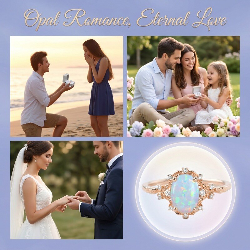 18K Rose Gold Oval Cut Opal Engagement Ring-4
