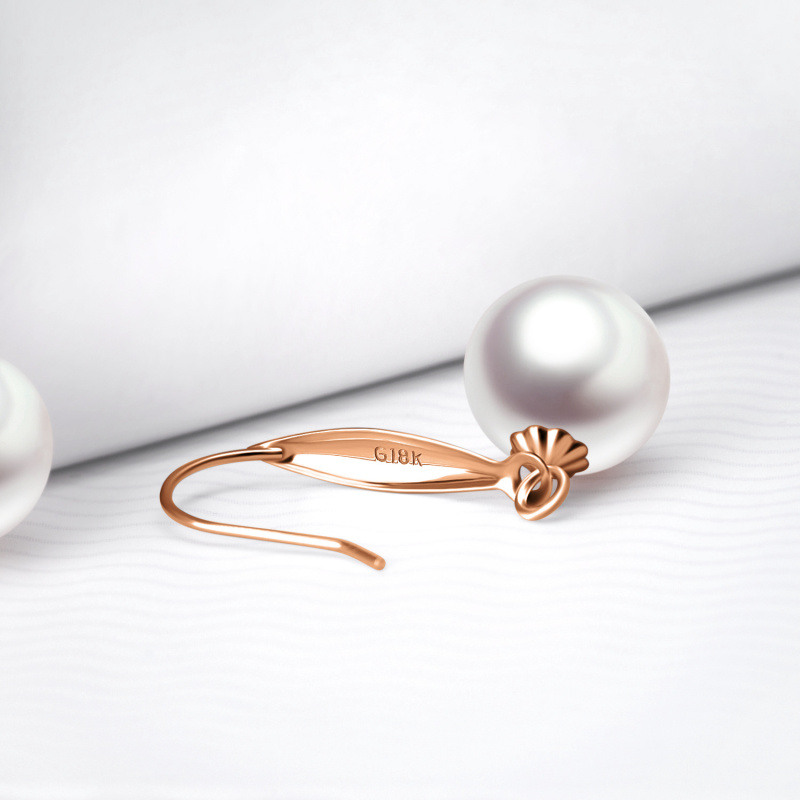 14K Rose Gold Pearl Bead Drop Earrings-4