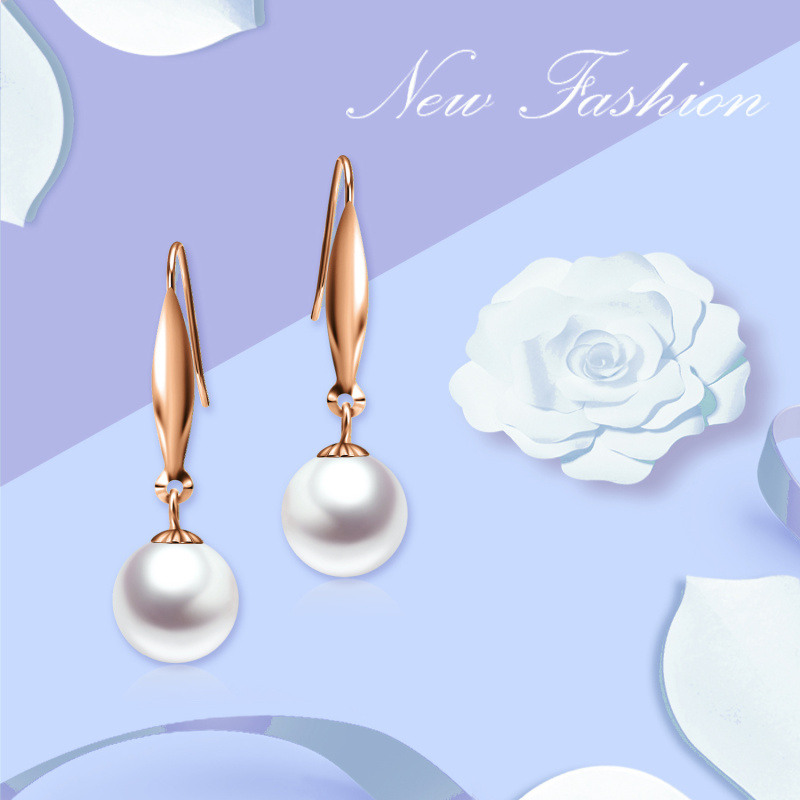 14K Rose Gold Pearl Bead Drop Earrings-5