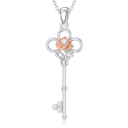 Collar con colgante de dos tonos de moissanita en rosa y llave, de plata esterlina