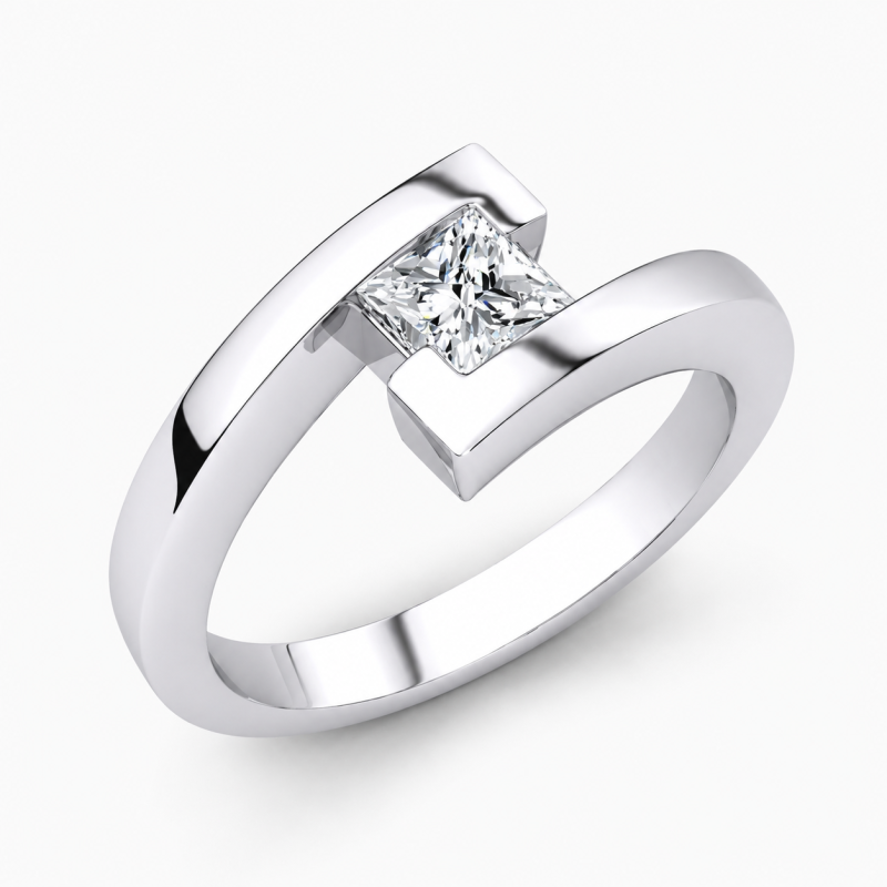 Anillo de compromiso de oro blanco de 18 quilates con diamante cultivado en laboratorio de talla princesa de 0,4 quilates y engaste de tensión para mujer.-3