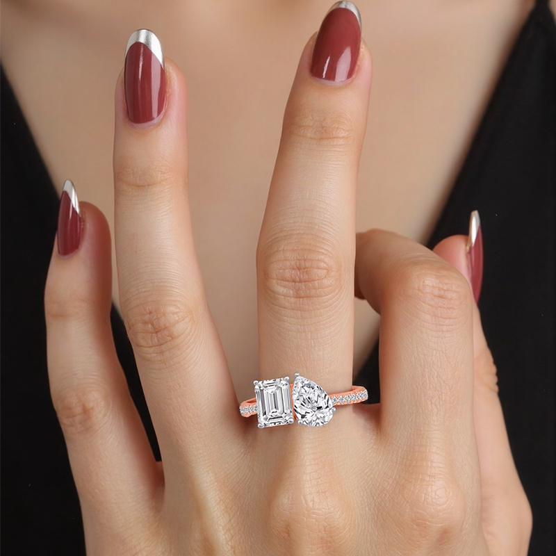 14K Gold 1.25 to 6.25 CT.T.W. Oval & Emerald Lab Created Diamond Engagement Ring D VVS1-VS1 IGI Certified-2