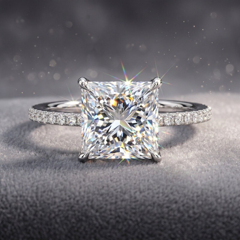 10K White Gold 1.5-3.5CT Princess Cut Lab-Grown Diamond Custom Engagement Ring D Color VVS2 Clarity 3EX-3