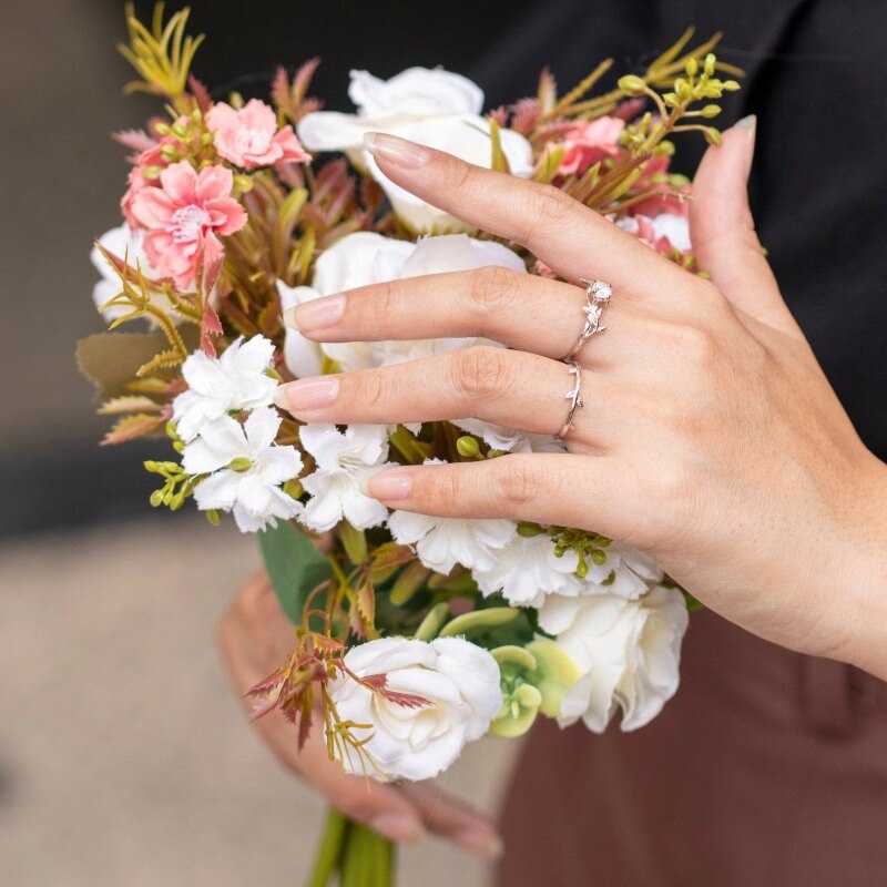 10K White Gold 1.5-3.5 CTW Round Cut Lab-Grown Diamond Vine Custom Natural Inspired Engagement Ring-2