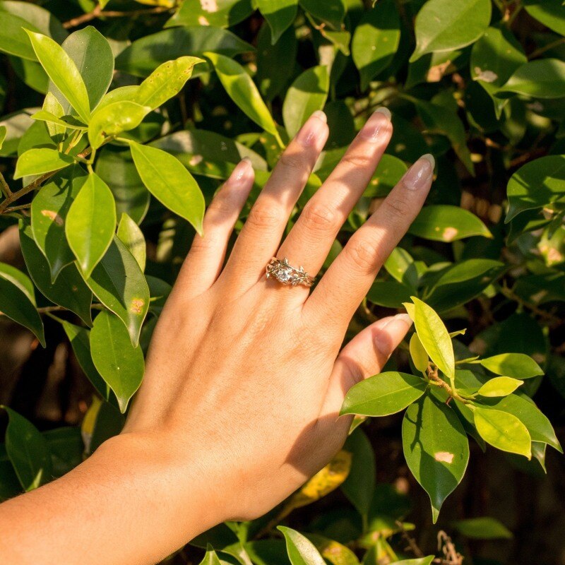 10K White Gold 1.5-3.5 CTW Round Cut Lab-Grown Diamond Vine Custom Natural Inspired Engagement Ring-3